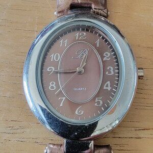 BRIGHTON BTV065 WATCH SILVER LEATHER FAUX CROC STYLE BROWN BAND TESTED/WORKING